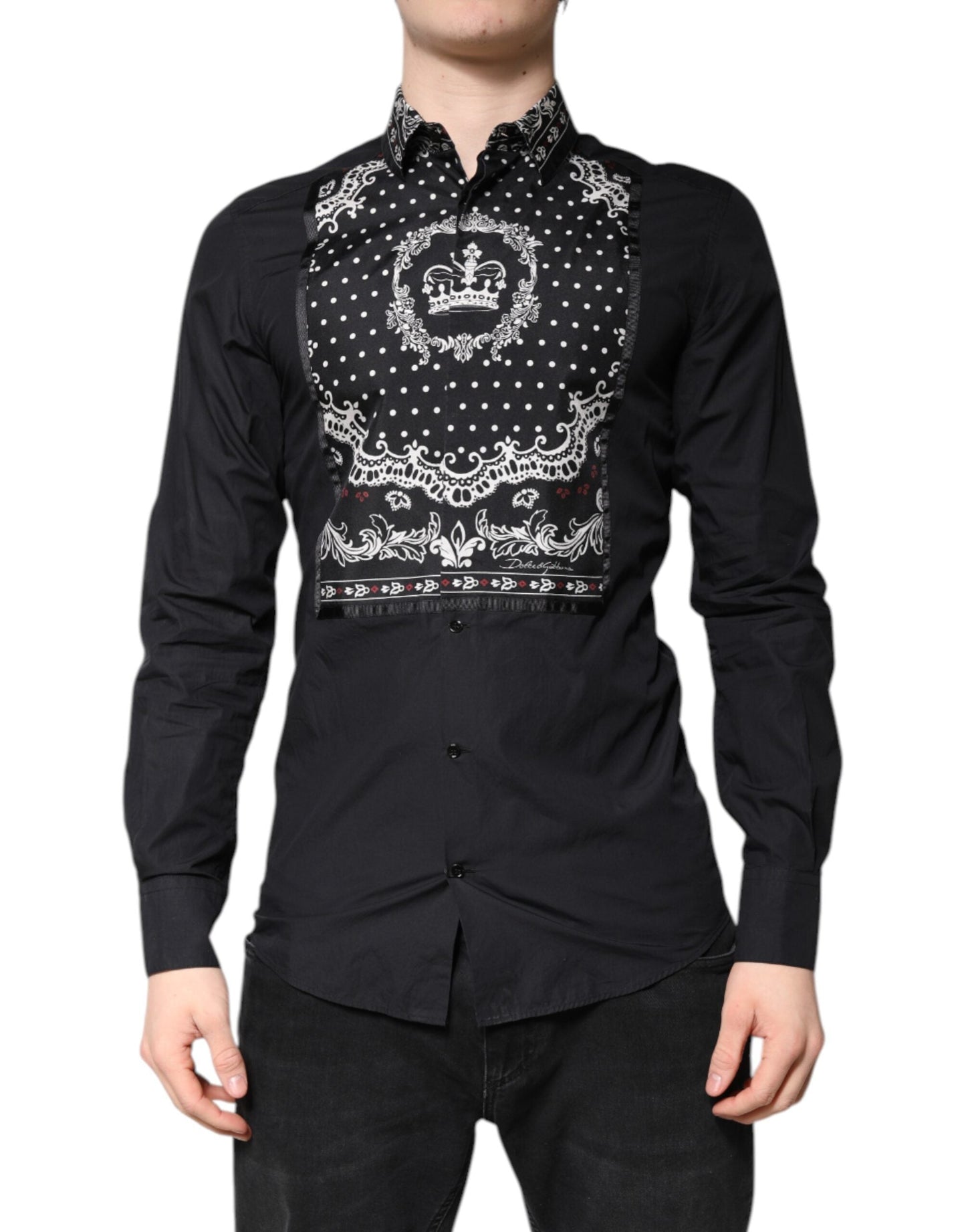 Dolce & Gabbana Black White Bandana GOLD Formal Dress Men's Shirt ()