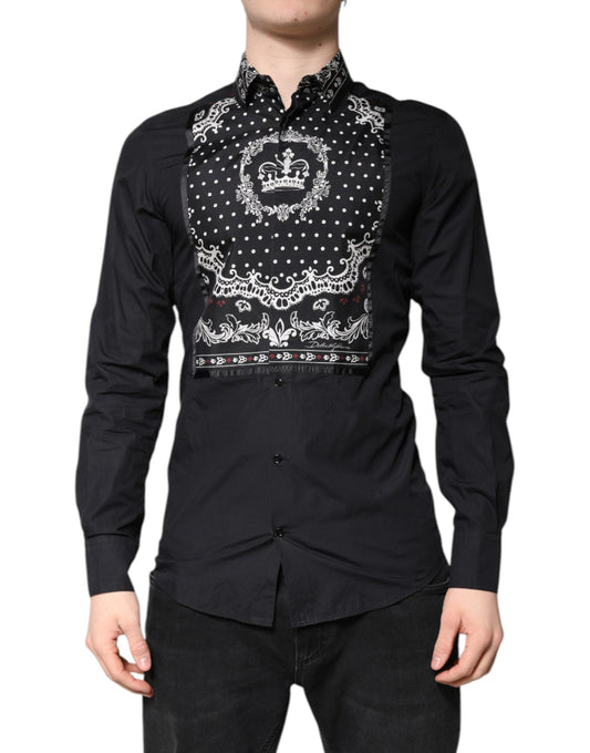 Dolce & Gabbana Black White Bandana GOLD Formal Dress Men's Shirt ()