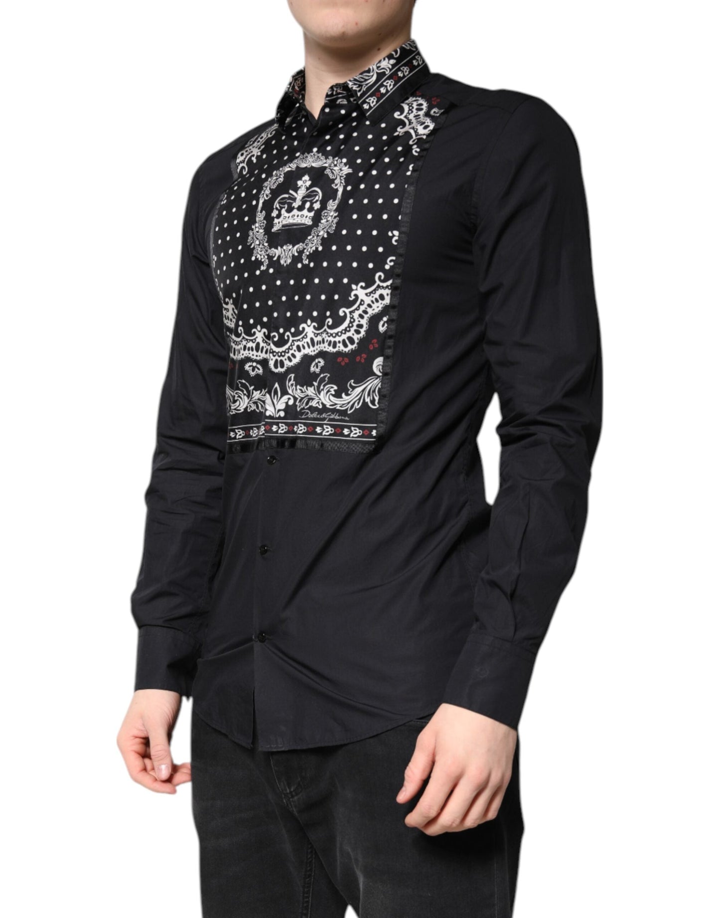 Dolce & Gabbana Black White Bandana GOLD Formal Dress Men's Shirt ()