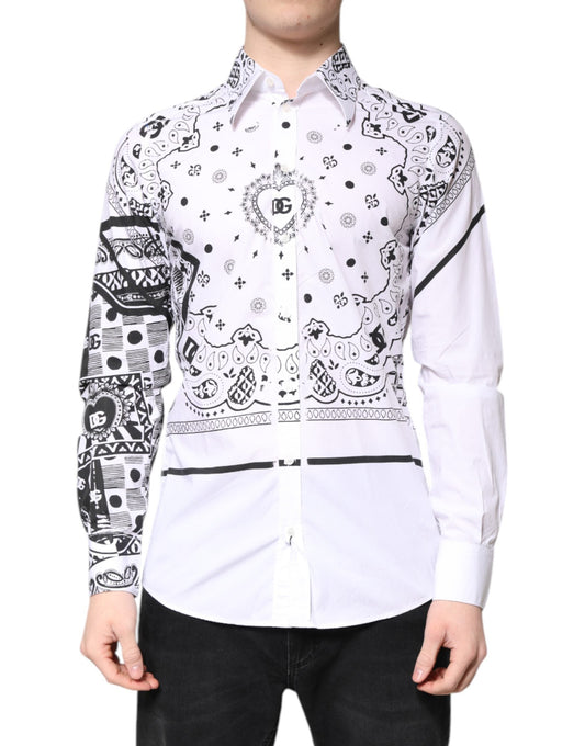 Dolce & Gabbana White Black Bandana MARTINI Men Dress Men's Shirt ()
