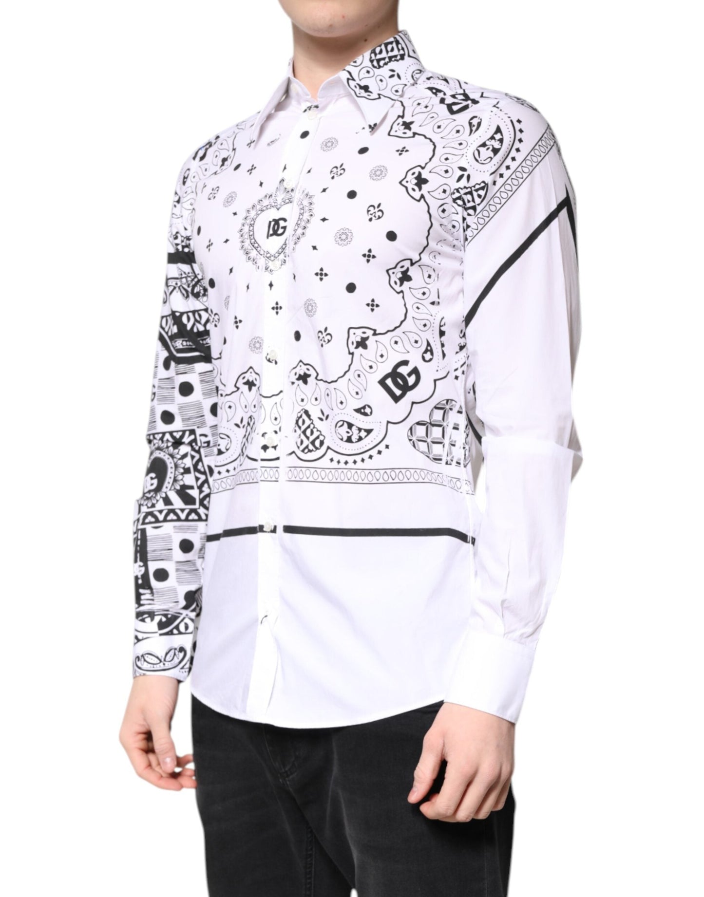 Dolce & Gabbana White Black Bandana MARTINI Men Dress Men's Shirt ()