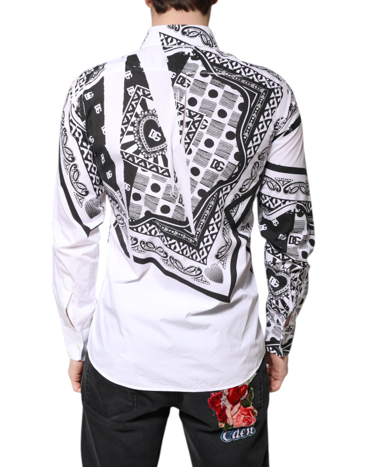 Dolce & Gabbana White Black Bandana MARTINI Men Dress Men's Shirt ()