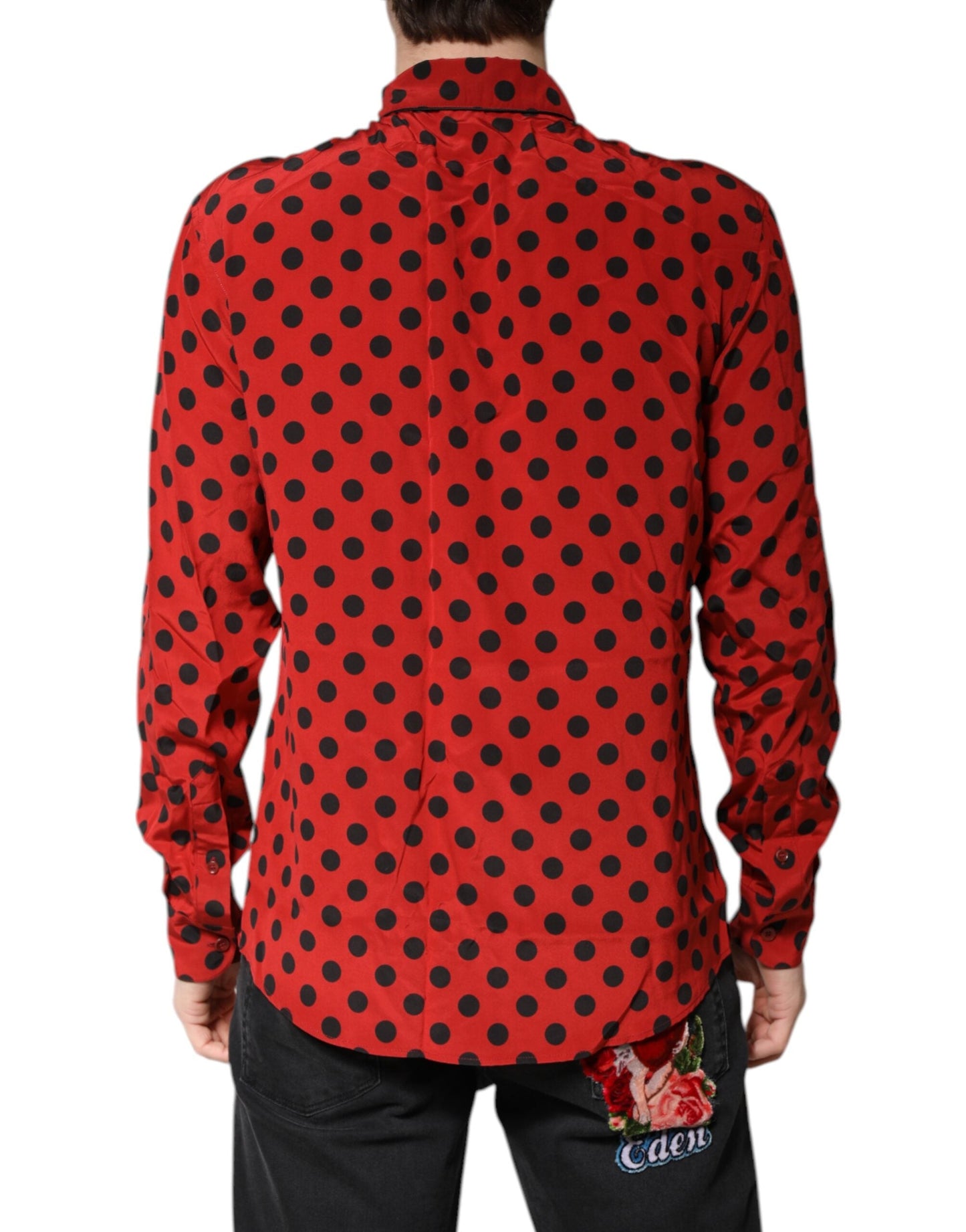 Dolce & Gabbana Red Polka Dot Silk Long Sleeve Men's Shirt