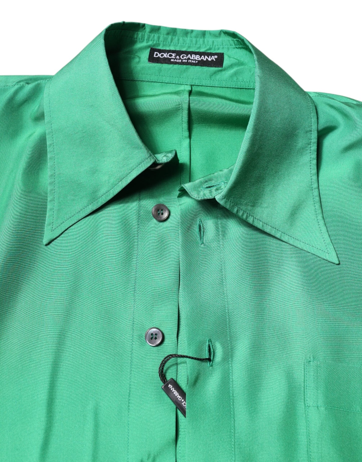 Dolce & Gabbana Green Silk Satin Long Sleeves Casual Men's Shirt ()