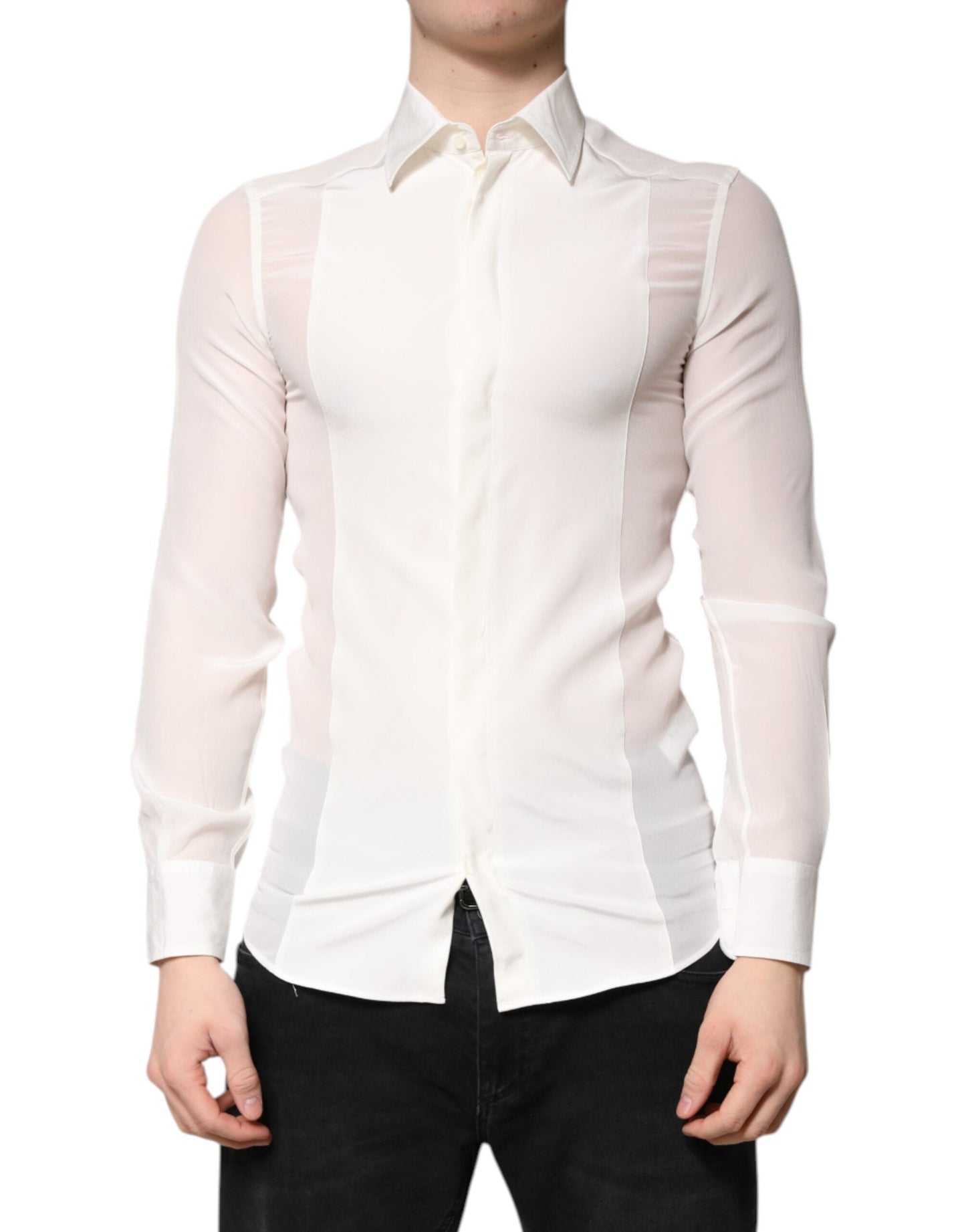 Dolce & Gabbana White Silk GOLD Dress Formal Collared Men's Shirt ()