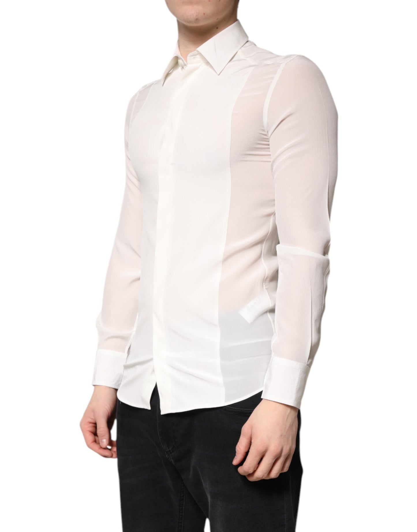 Dolce & Gabbana White Silk GOLD Dress Formal Collared Men's Shirt ()
