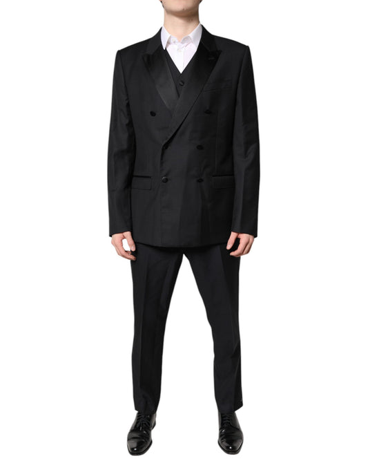 Dolce & Gabbana Black Double Breasted Formal 3 Piece Men's Suit
