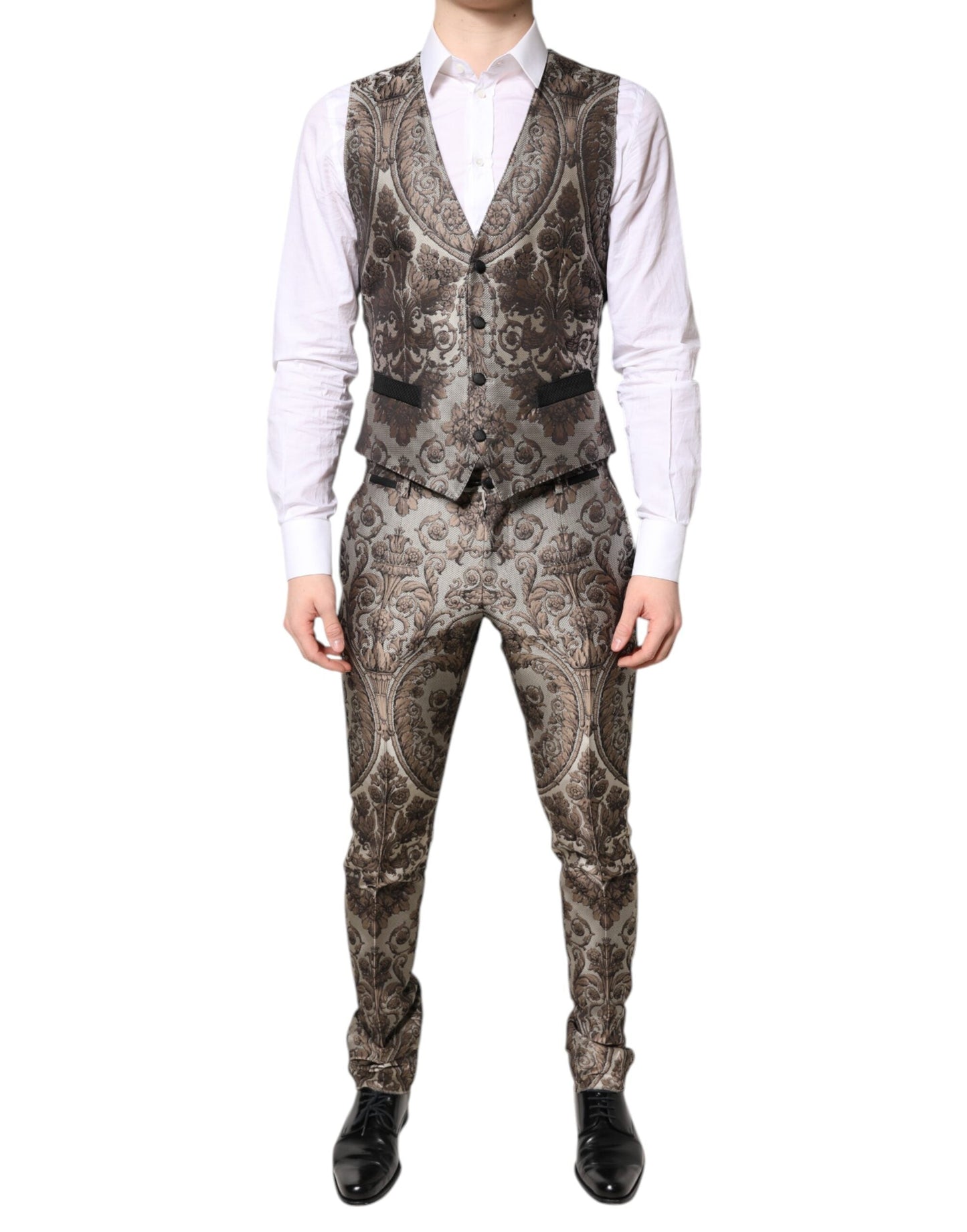 Dolce & Gabbana Multicolor Jacquard Single Breasted 3 Piece Men's Suit