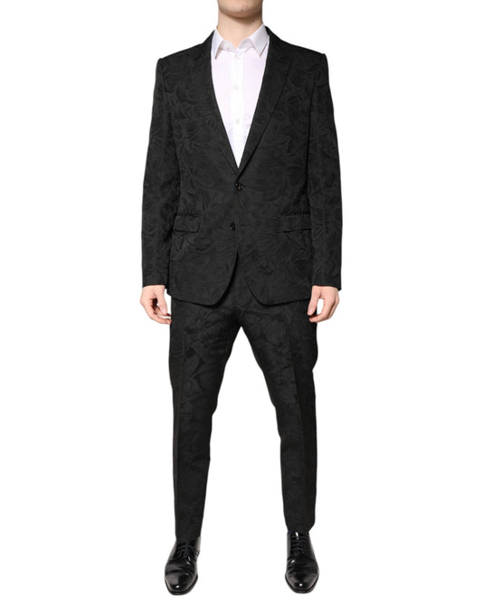 Dolce & Gabbana Black Polyester Floral Jacquard 2 Piece Men's Suit