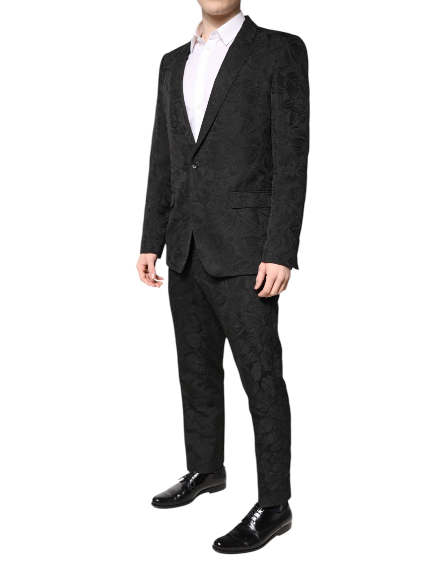 Dolce & Gabbana Black Polyester Floral Jacquard 2 Piece Men's Suit