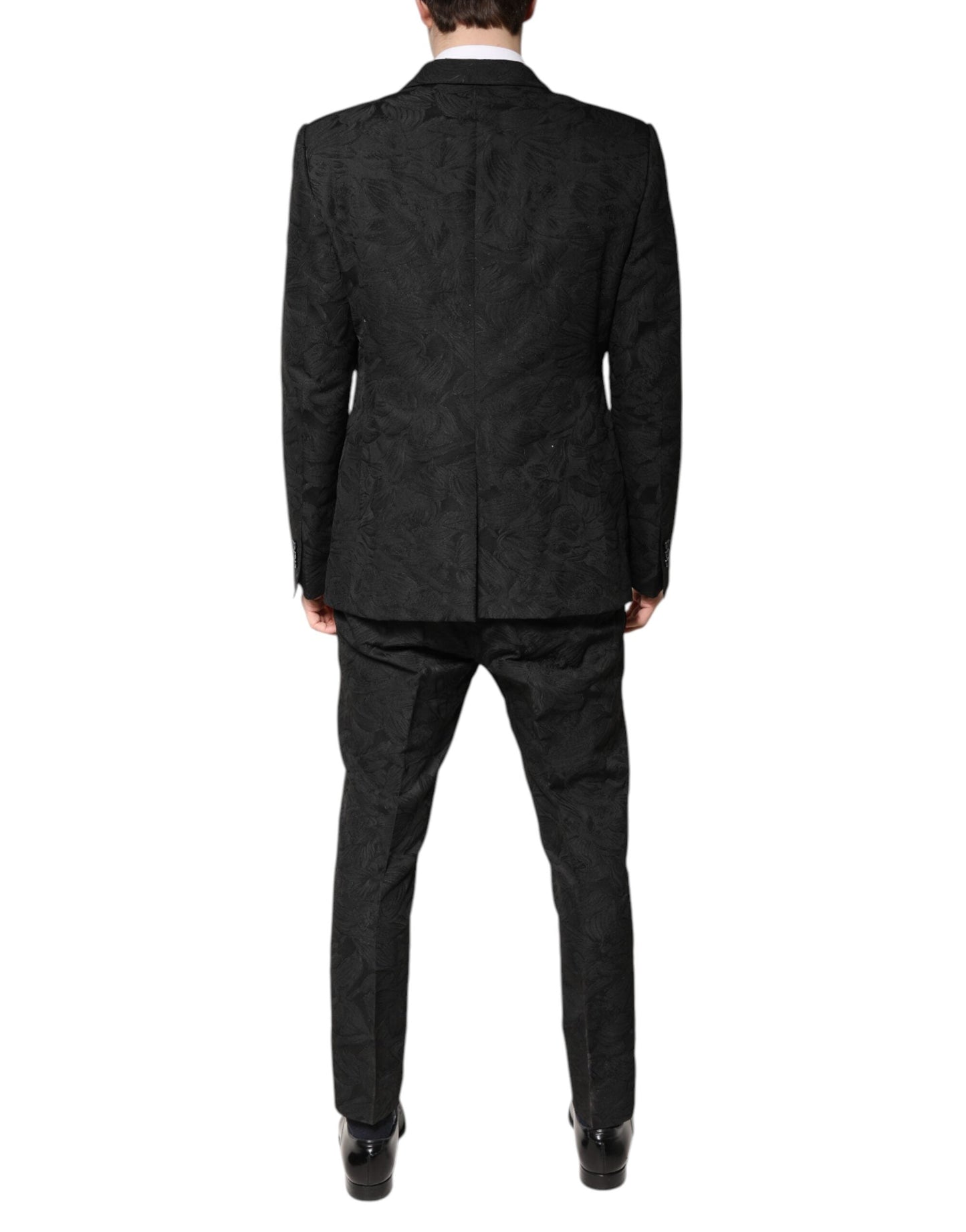 Dolce & Gabbana Black Polyester Floral Jacquard 2 Piece Men's Suit