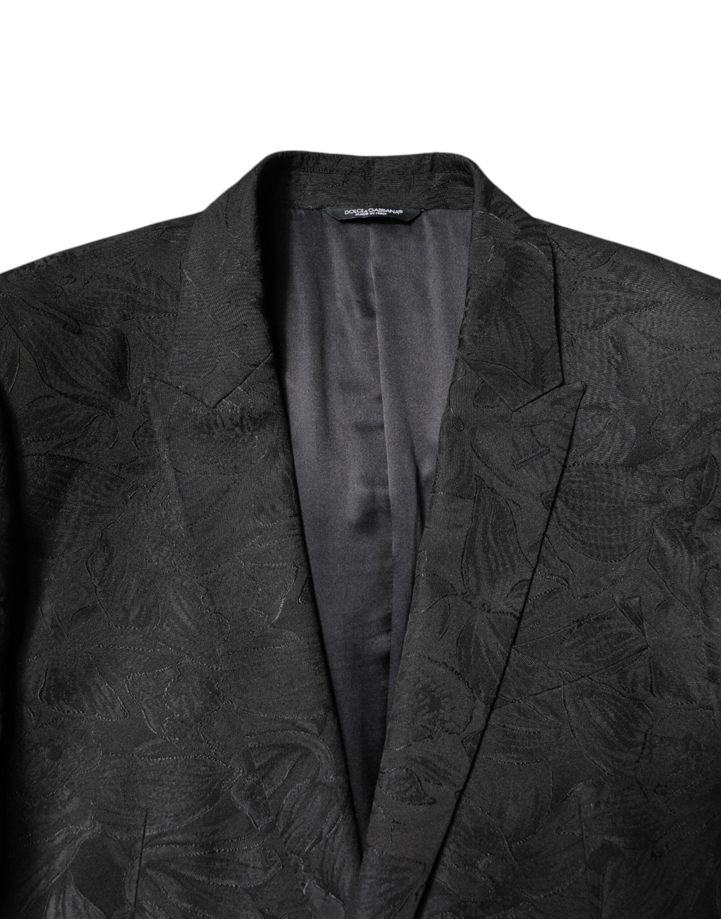 Dolce & Gabbana Black Polyester Floral Jacquard 2 Piece Men's Suit
