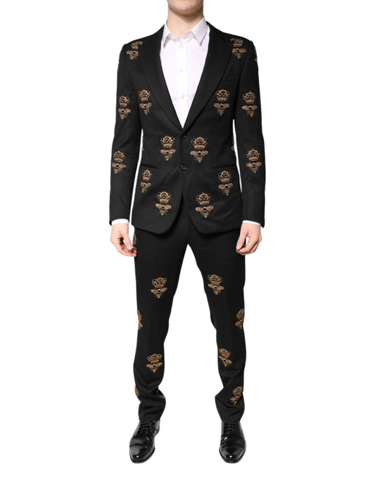 Dolce & Gabbana Black Bee Crown Embroidery 2 Piece Men's Suit ()