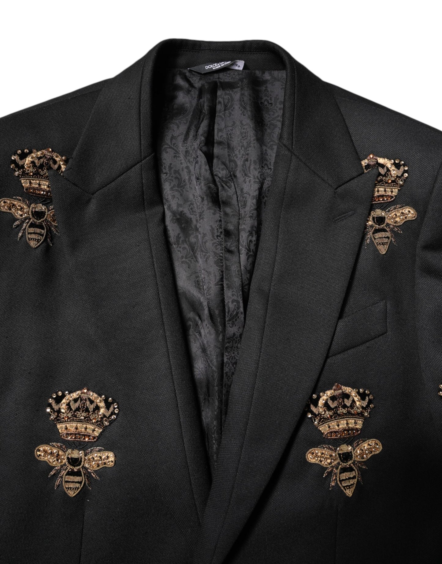 Dolce & Gabbana Black Bee Crown Embroidery 2 Piece Men's Suit ()