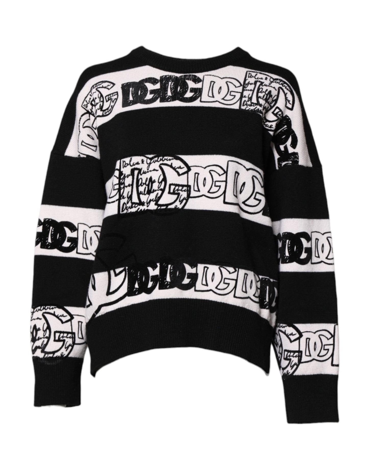 Dolce & Gabbana Black White Logo Print Wool Pullover Women's Sweater