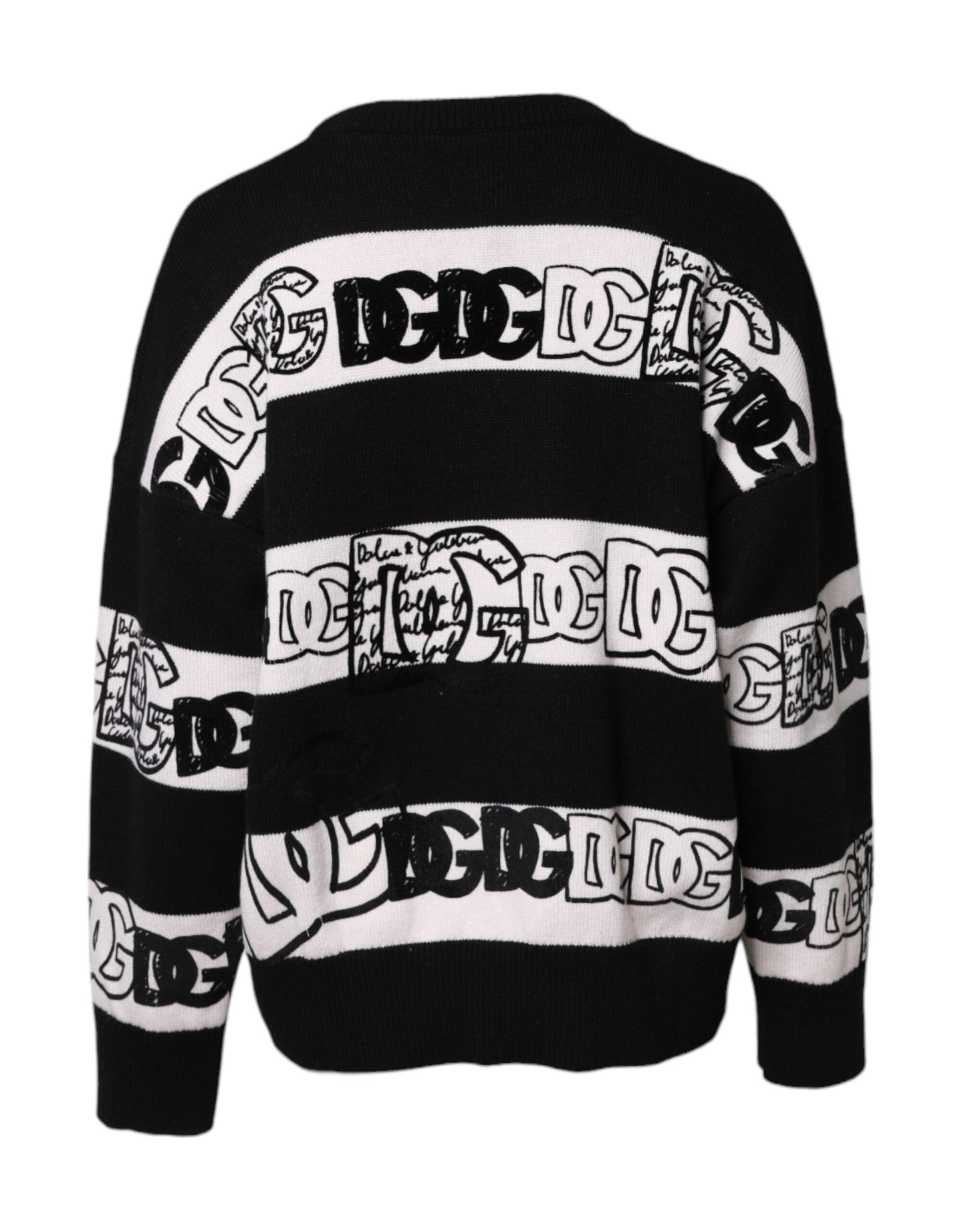 Dolce & Gabbana Black White Logo Print Wool Pullover Women's Sweater