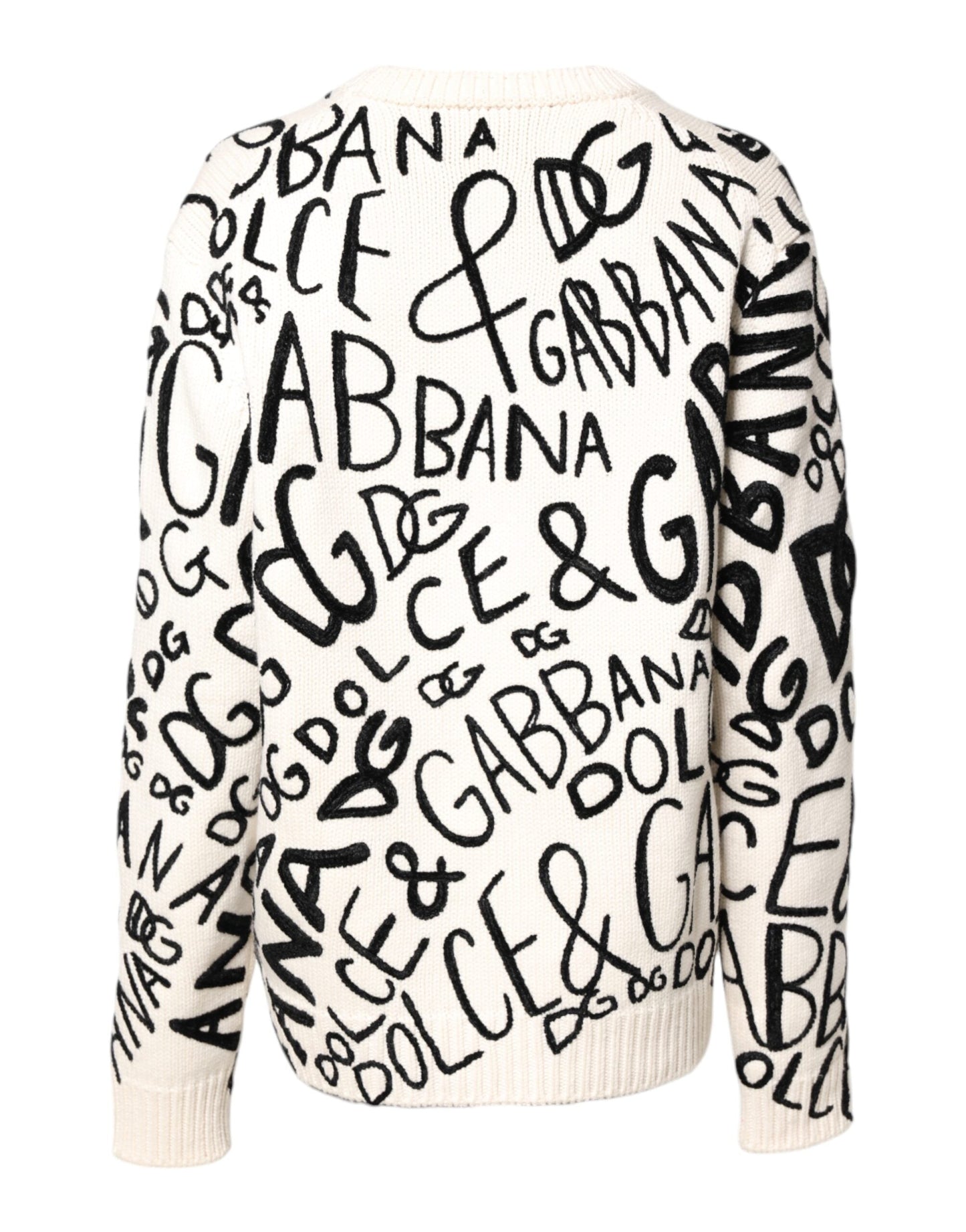 Dolce & Gabbana White Black Logo Print Women Pullover Women's Sweater