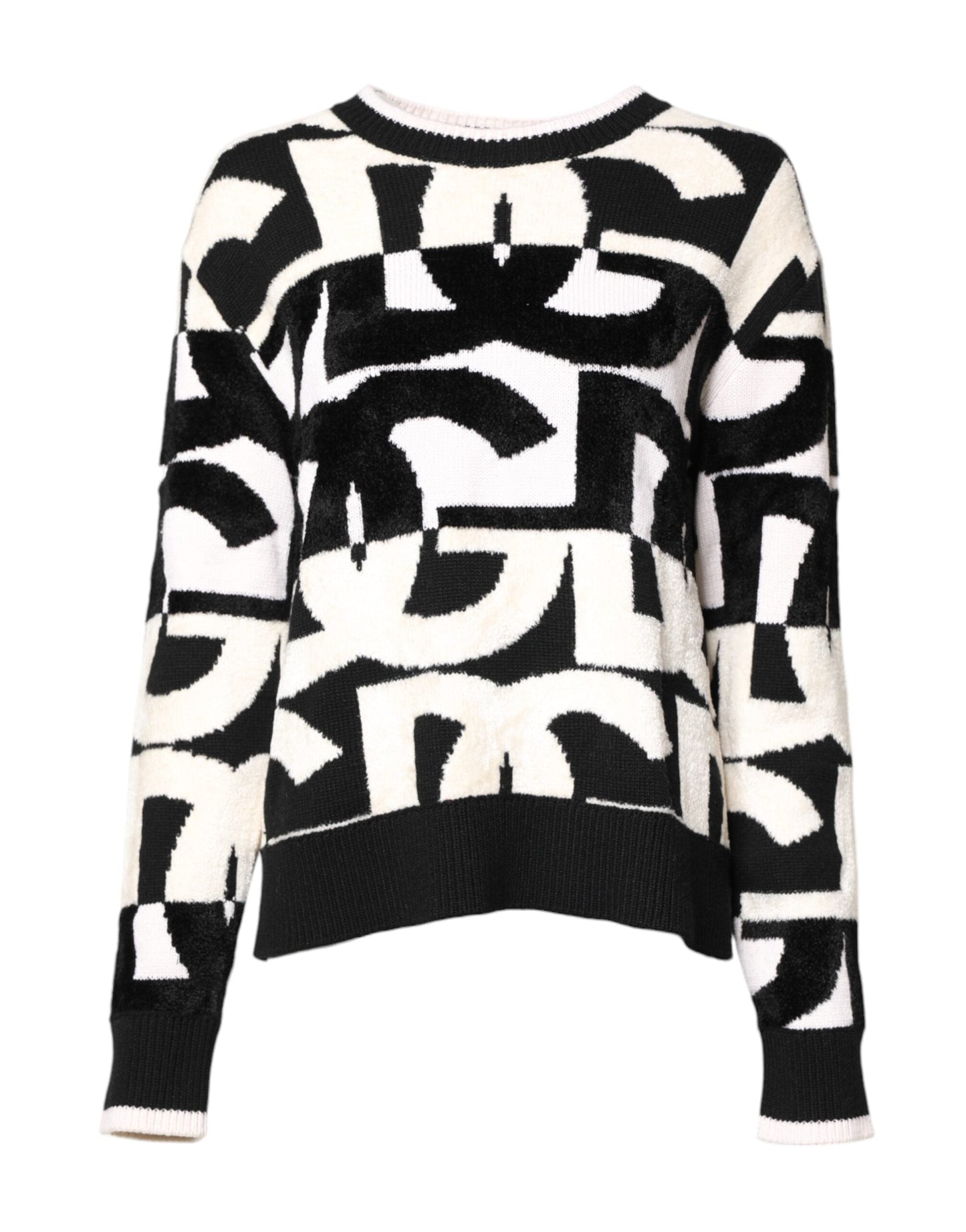 Dolce & Gabbana White Black Logo Print Women Pullover Women's Sweater