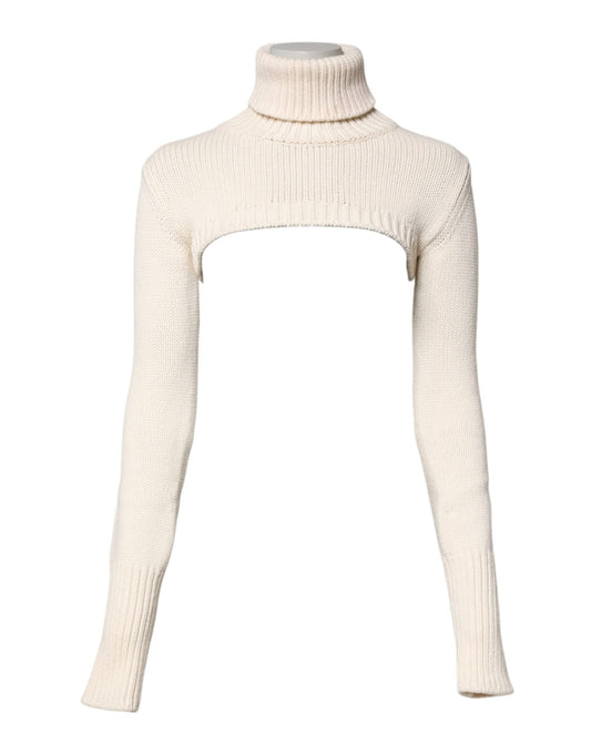 Dolce & Gabbana Ivory Cashmere Turtleneck Cropped Top Women's Sweater