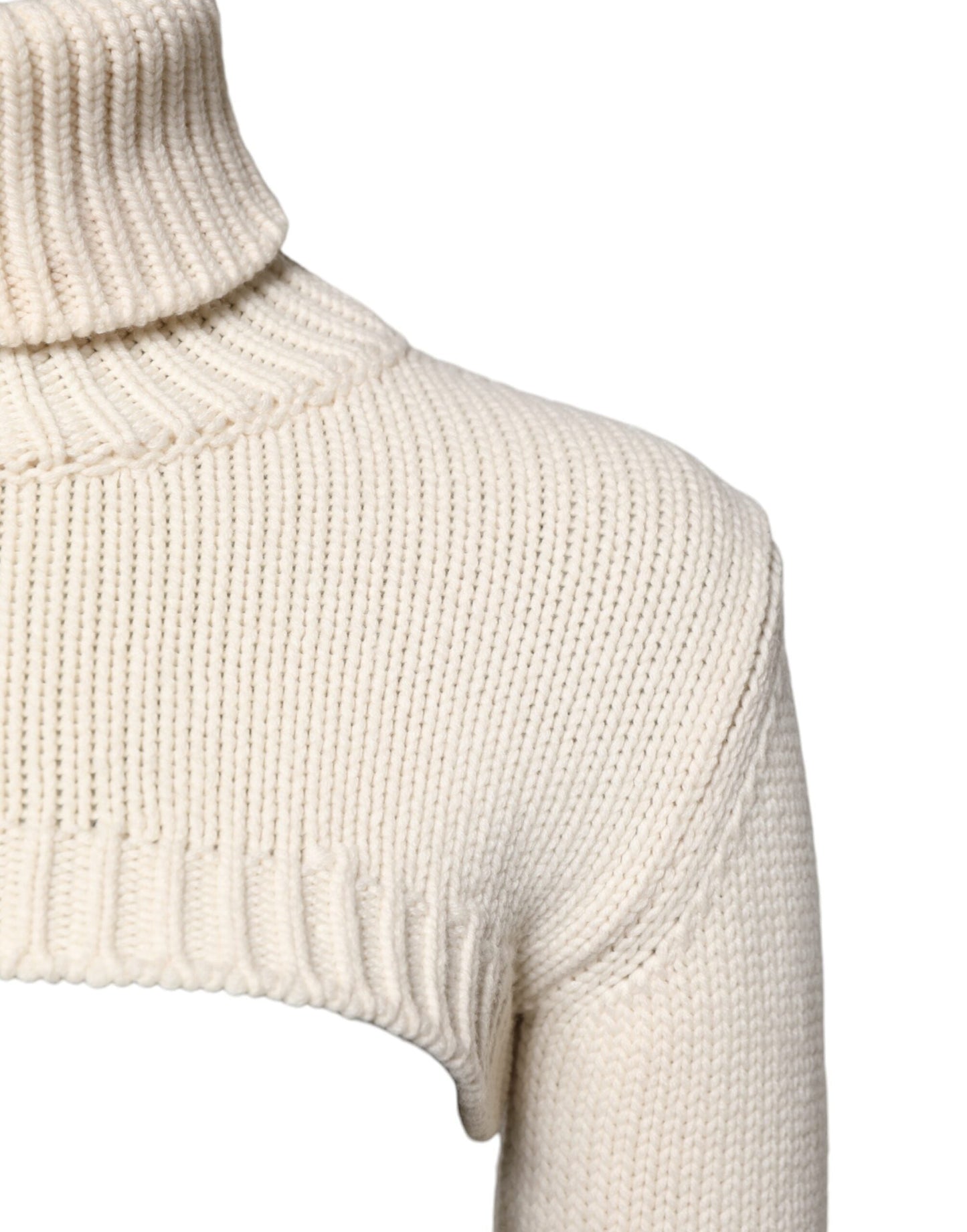 Dolce & Gabbana Ivory Cashmere Turtleneck Cropped Top Women's Sweater