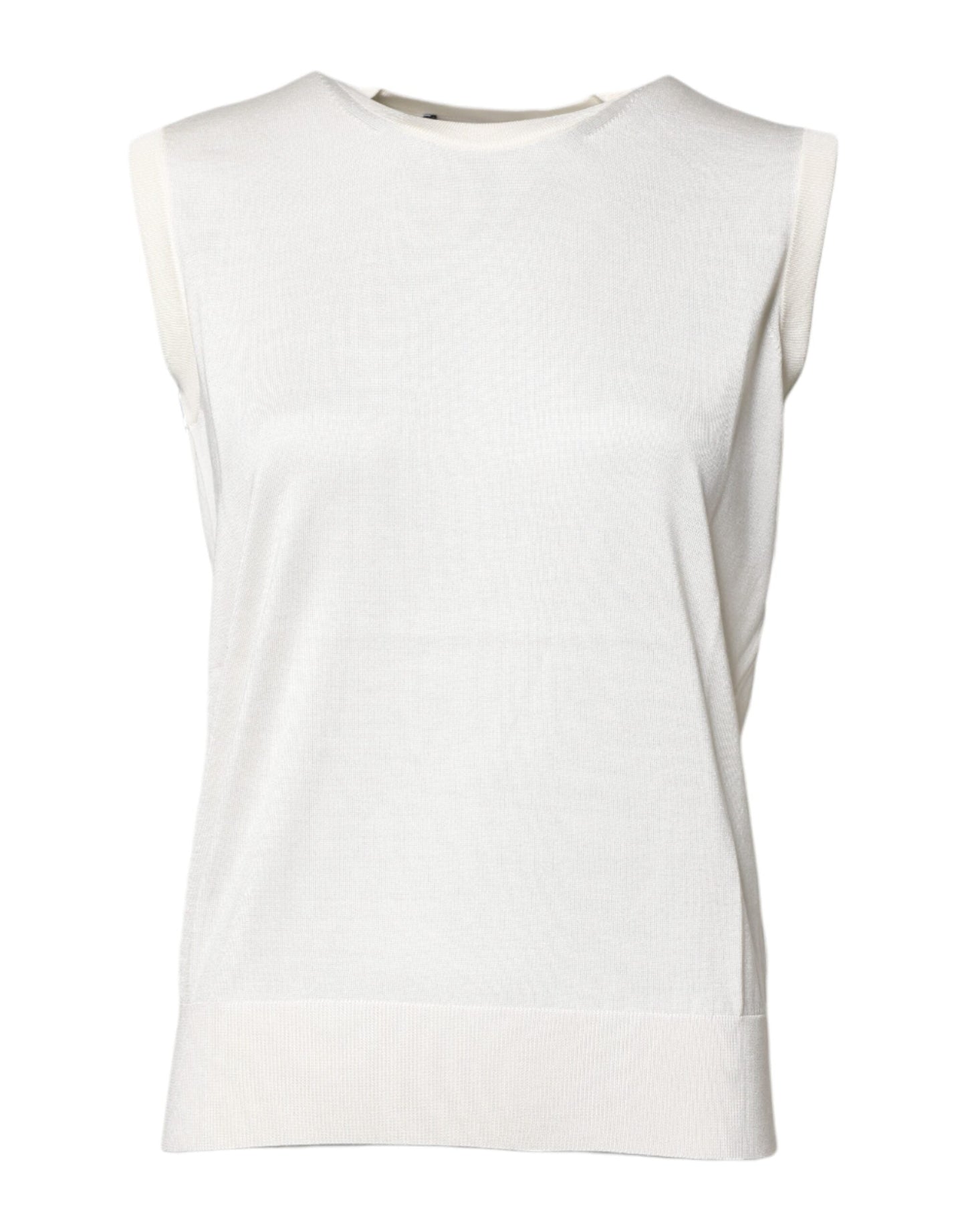 Dolce & Gabbana White Silk Round Neck Sleeveless Tank Women's Top