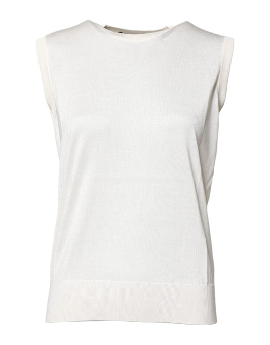 Dolce & Gabbana White Silk Round Neck Sleeveless Tank Women's Top
