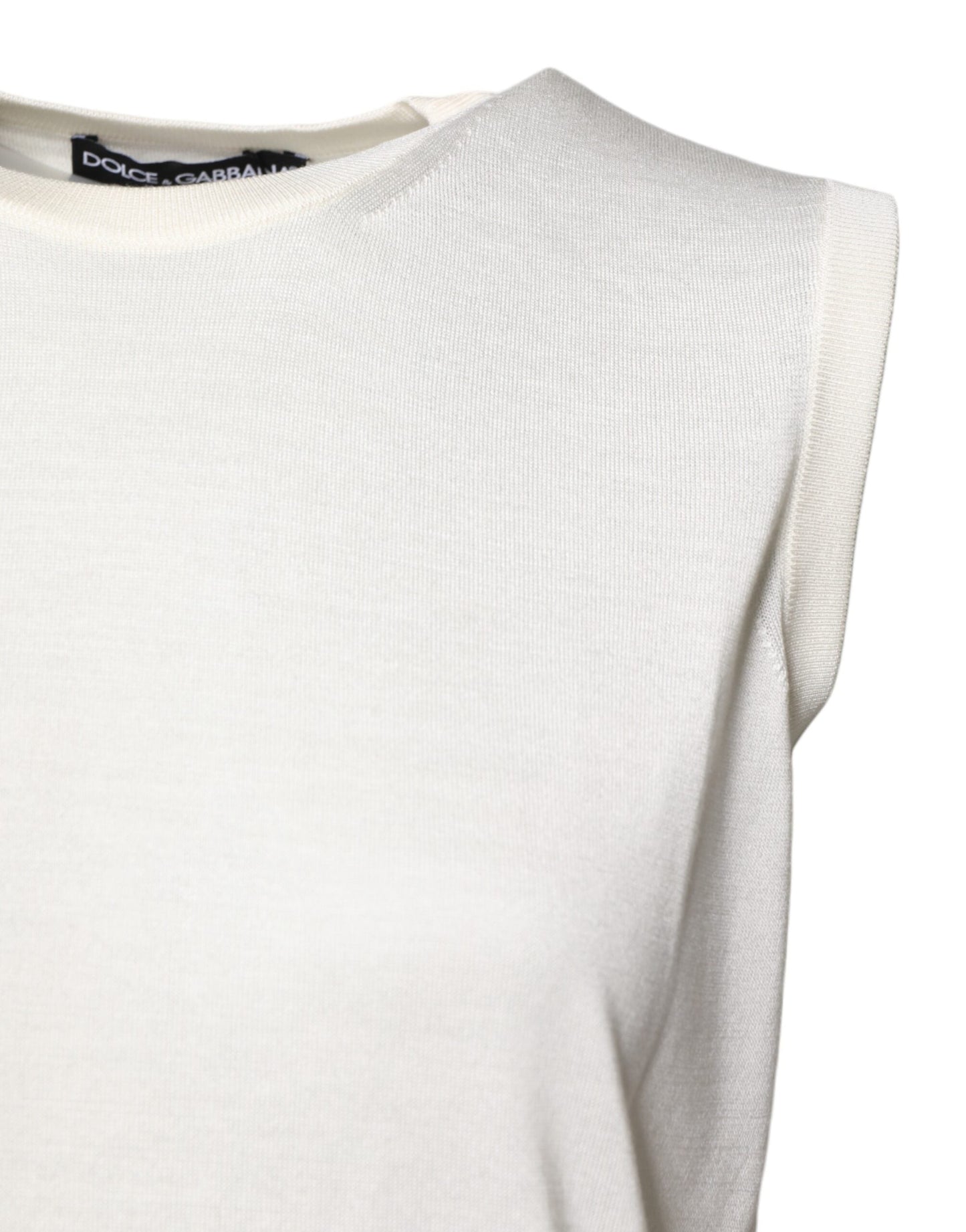 Dolce & Gabbana White Silk Round Neck Sleeveless Tank Women's Top