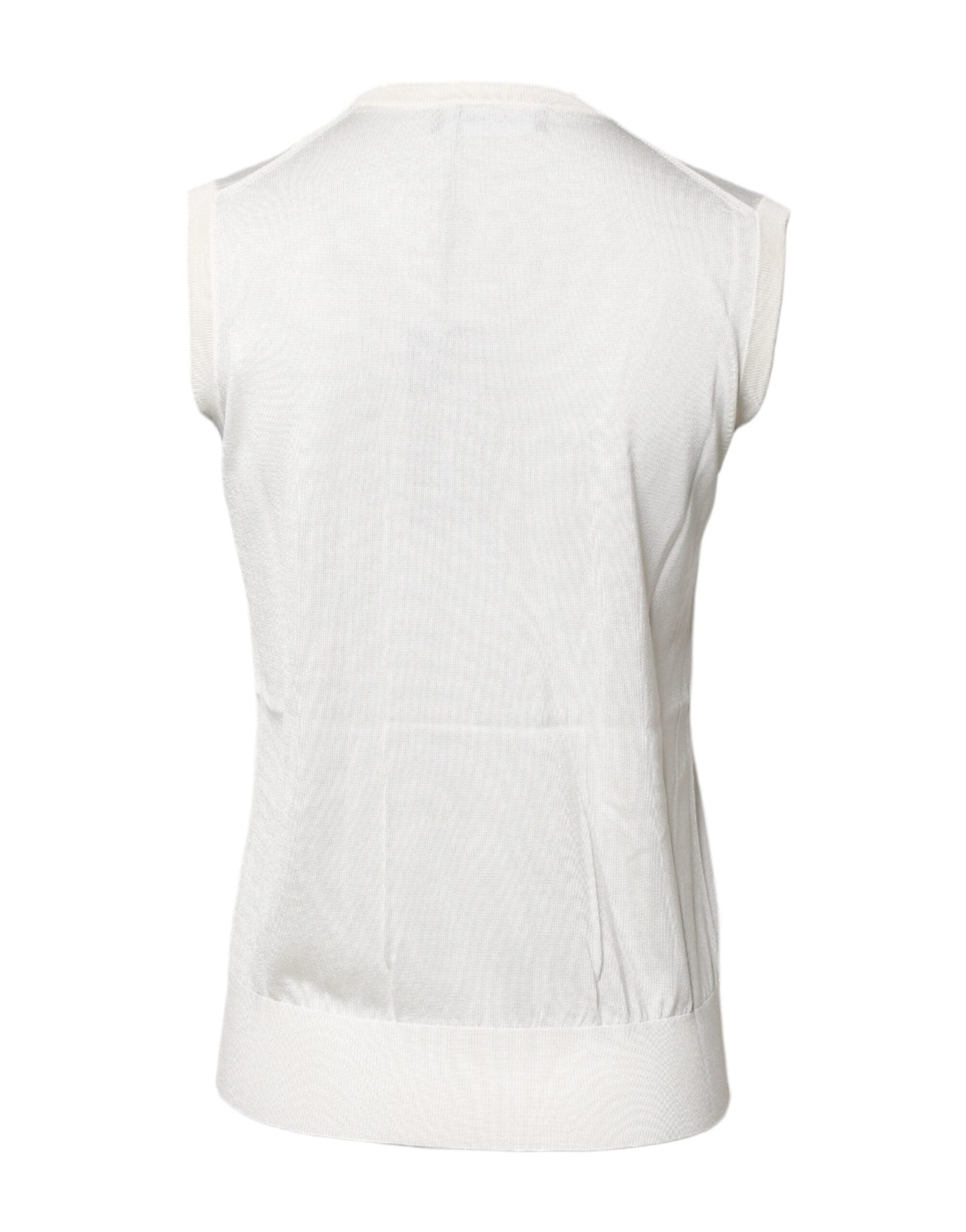 Dolce & Gabbana White Silk Round Neck Sleeveless Tank Women's Top