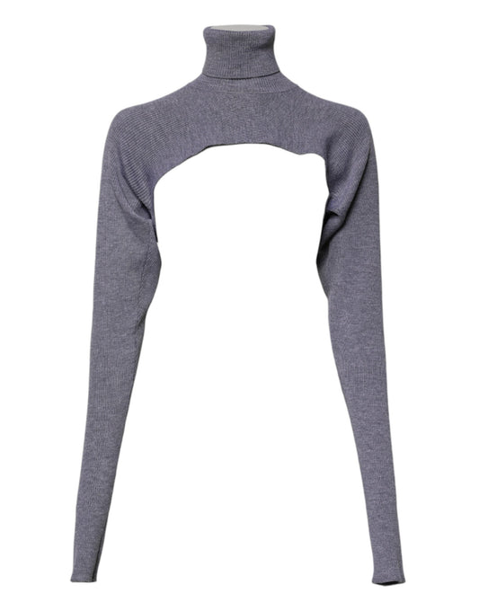Dolce & Gabbana Gray Wool Knit Turtleneck Cropped Top Women's Sweater