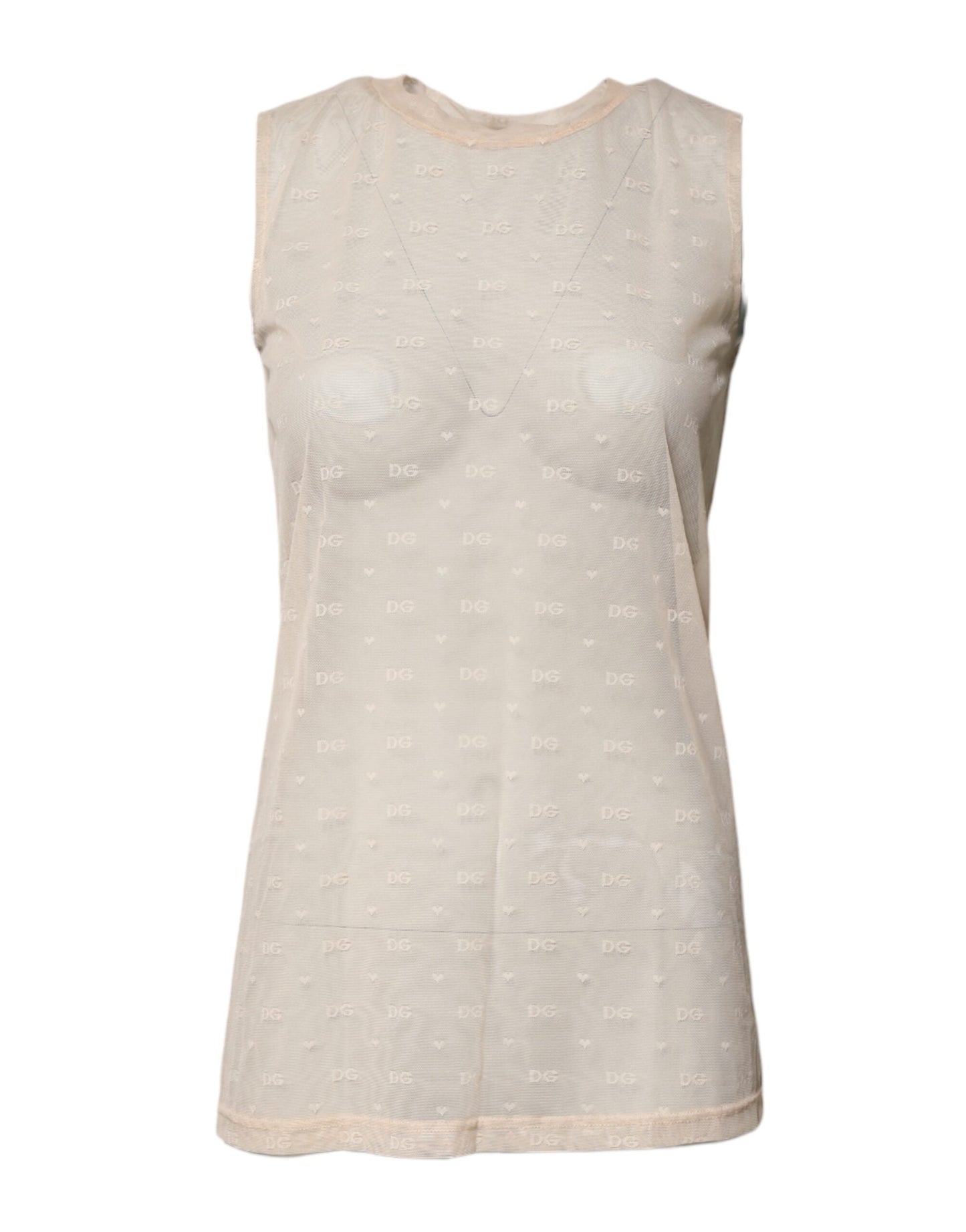 Dolce & Gabbana Ivory Nylon Logo See Through Sleeveless Tank Women's Top