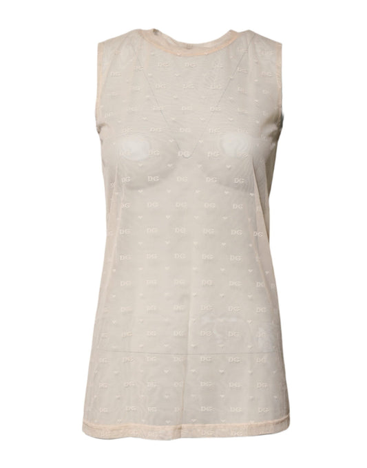Dolce & Gabbana Ivory Nylon Logo See Through Sleeveless Tank Women's Top