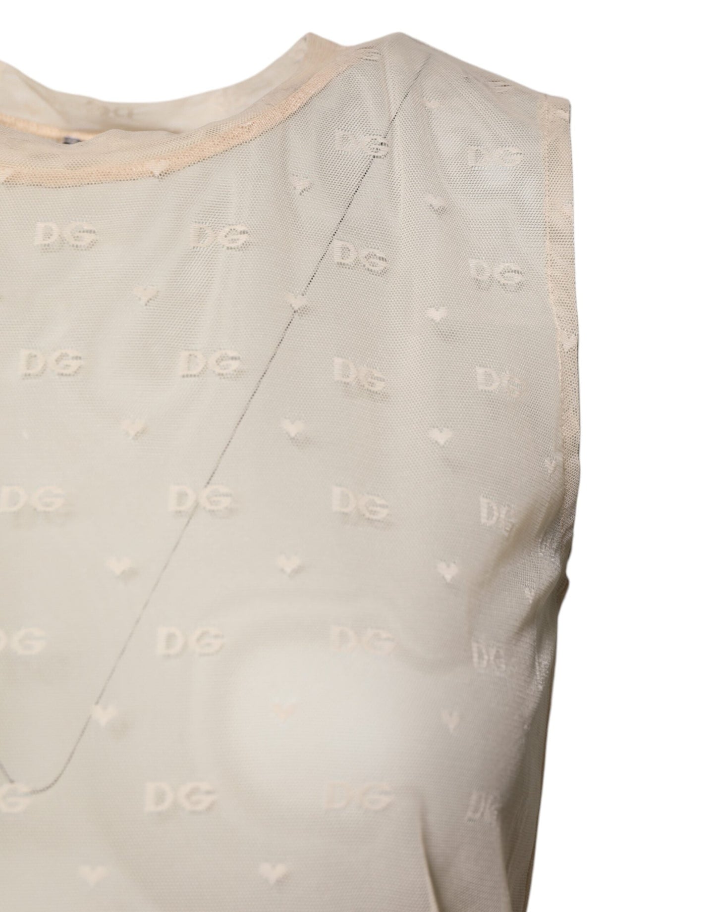 Dolce & Gabbana Ivory Nylon Logo See Through Sleeveless Tank Women's Top