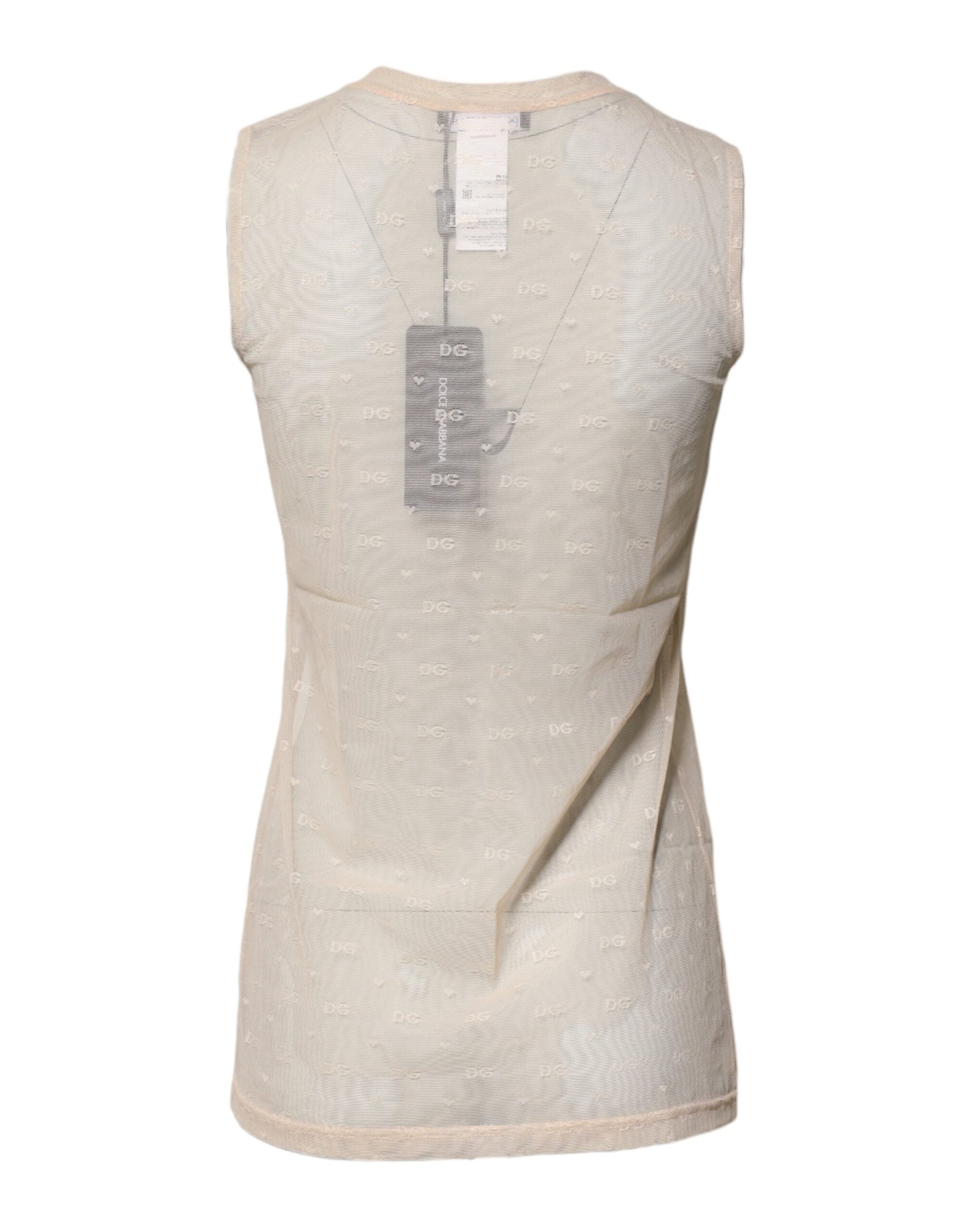 Dolce & Gabbana Ivory Nylon Logo See Through Sleeveless Tank Women's Top