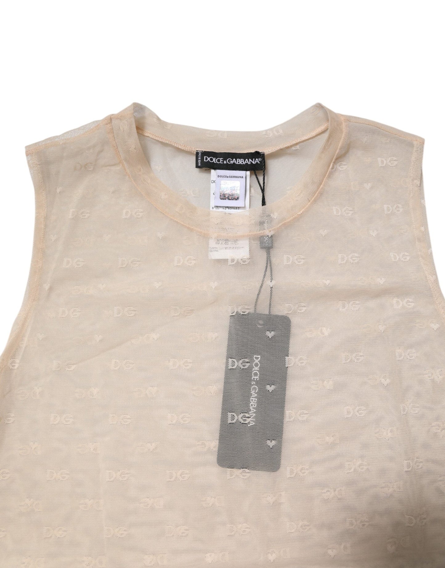 Dolce & Gabbana Ivory Nylon Logo See Through Sleeveless Tank Women's Top