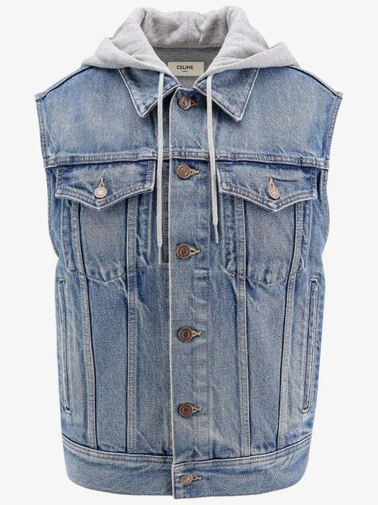 CELINE Union Wash Denim Sleeveless Trucker Jacket Blue