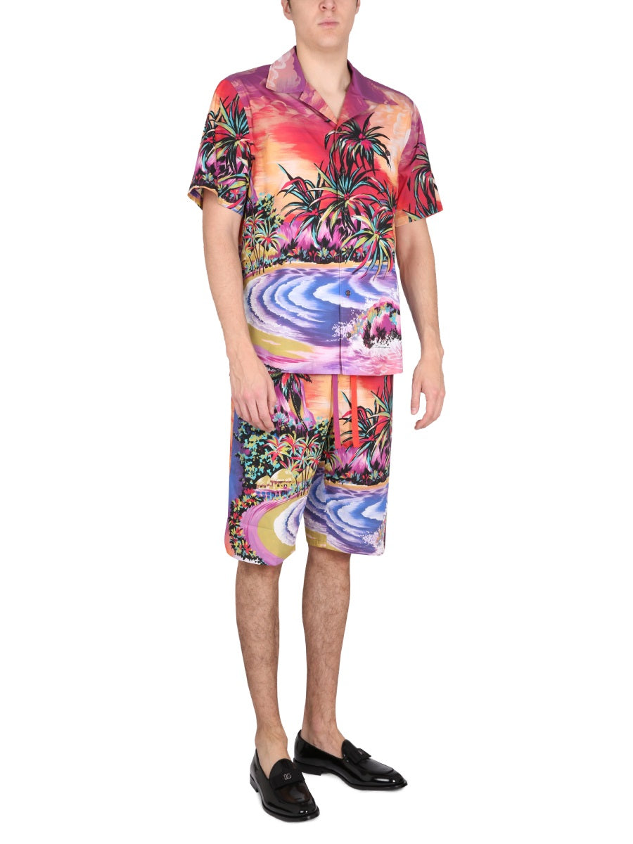 Dolce & Gabbana Men Bermuda Shorts With Hawaii Print