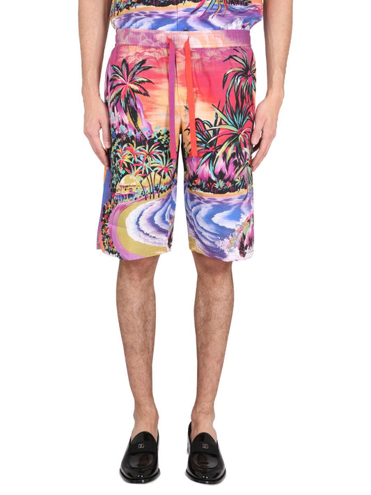 Dolce & Gabbana Men Bermuda Shorts With Hawaii Print
