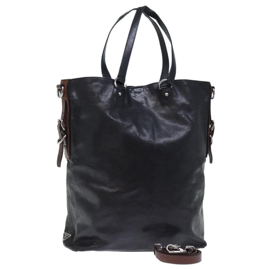 PRADA Hand Bag Leather 2way Black Brown  70864