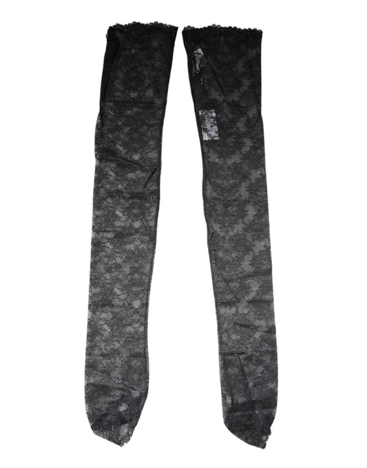 Dolce & Gabbana Black Floral Lace Cotton Stretch Stockings Women's Socks