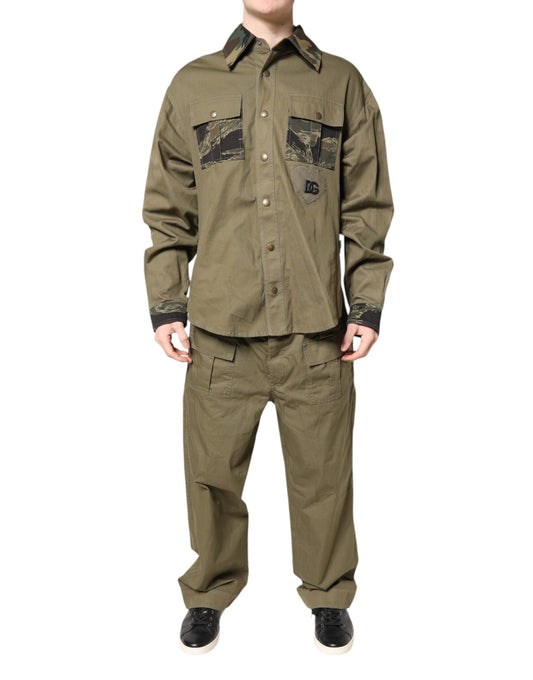 Dolce & Gabbana Brown Cotton Stretch Shirt Pants Casual Men's Set