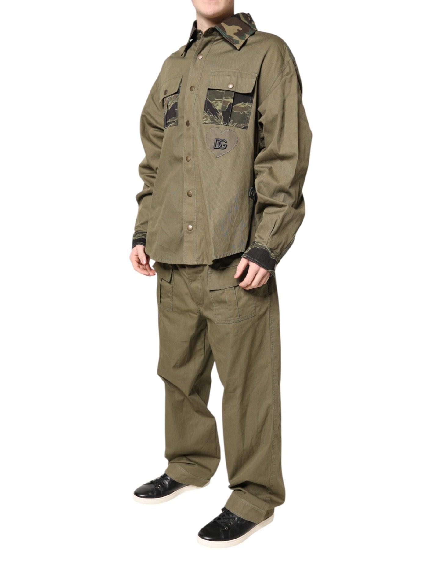 Dolce & Gabbana Brown Cotton Stretch Shirt Pants Casual Men's Set