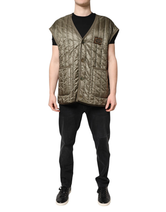 Dolce & Gabbana Brown Logo Plaque Quilted Vest Men's Jacket
