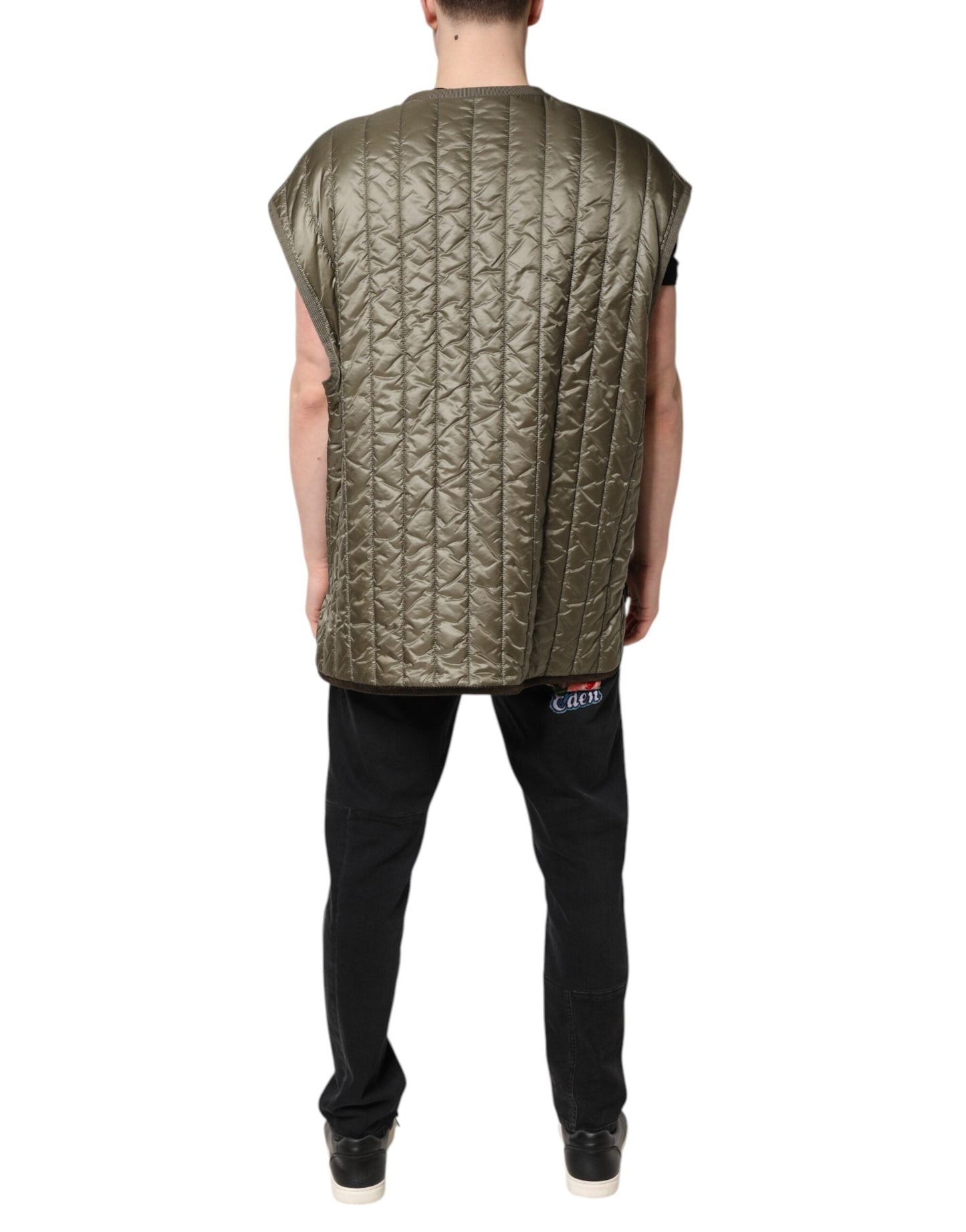 Dolce & Gabbana Brown Logo Plaque Quilted Vest Men's Jacket