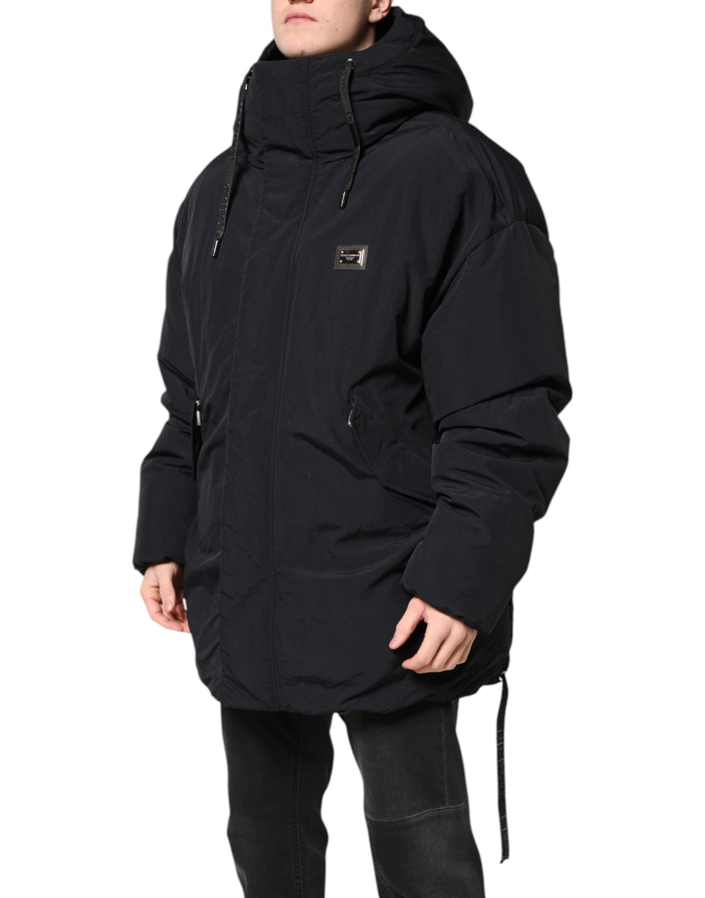 Dolce & Gabbana Black Nylon Full Zip Hooded Parka Men's Jacket