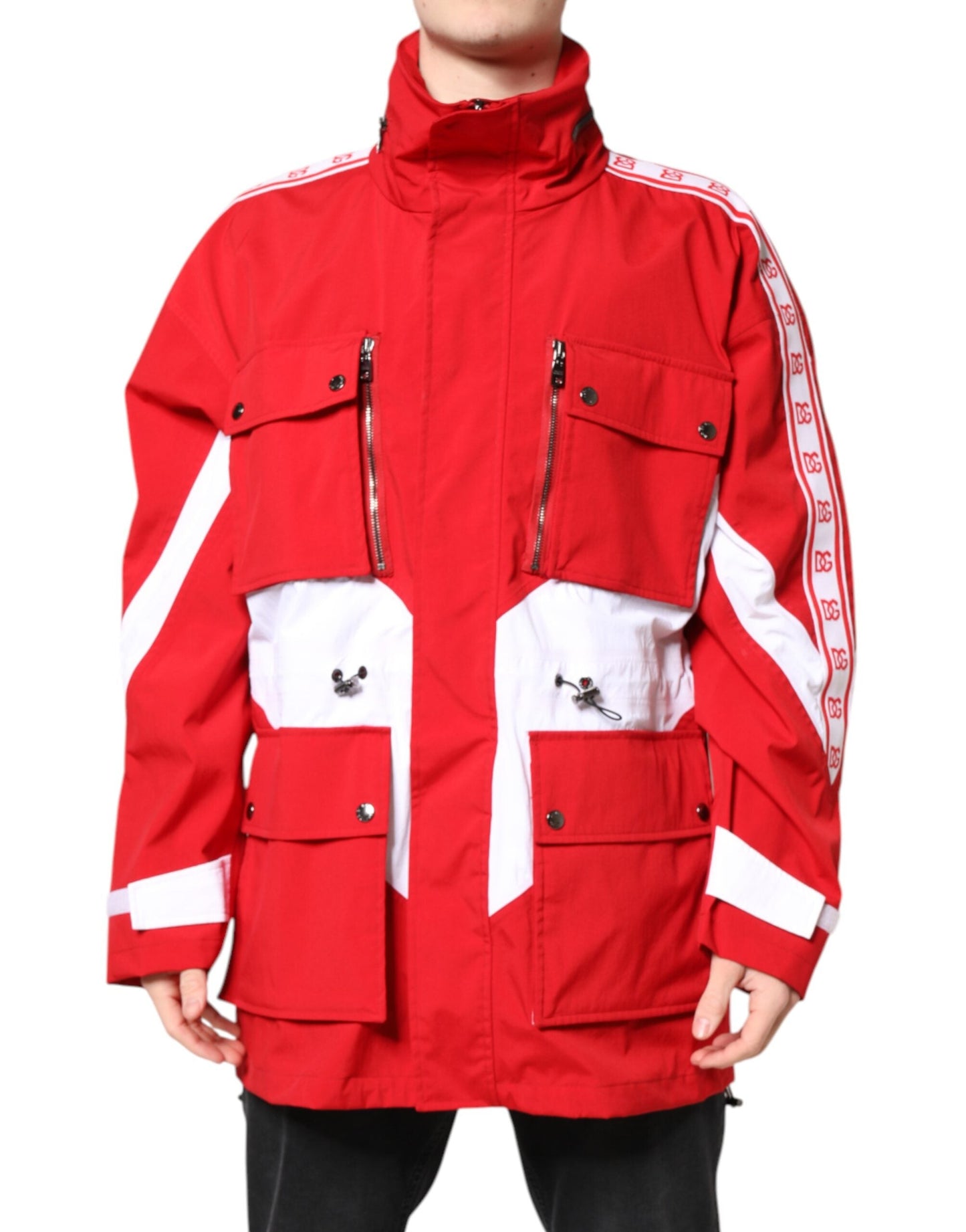 Dolce & Gabbana Red White Nylon Full Zip Windbreaker Men's Jacket ()