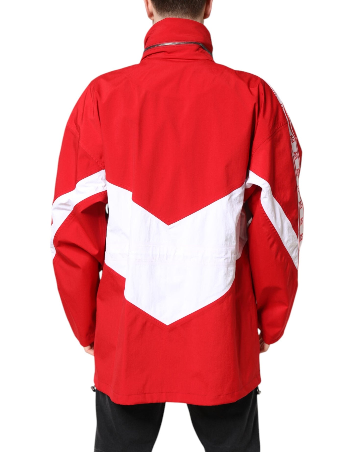 Dolce & Gabbana Red White Nylon Full Zip Windbreaker Men's Jacket ()