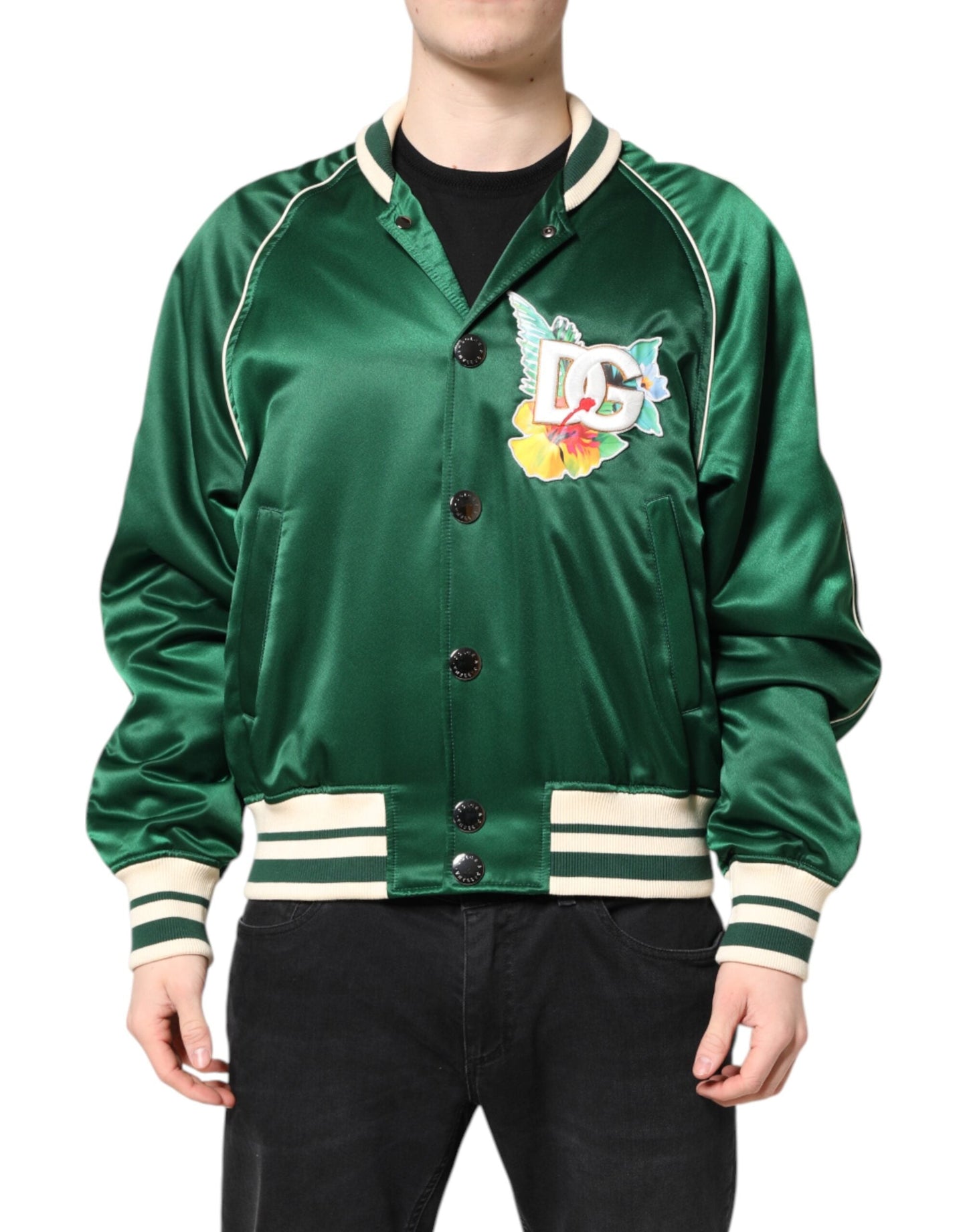 Dolce & Gabbana Green Floral DG Logo Full Zip Bomber Men's Jacket ()