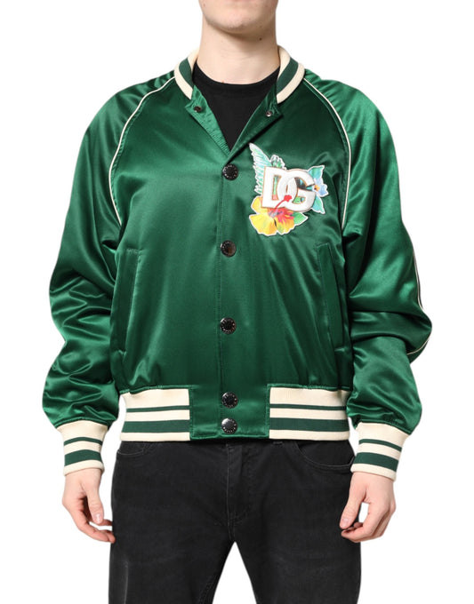 Dolce & Gabbana Green Floral DG Logo Full Zip Bomber Men's Jacket ()