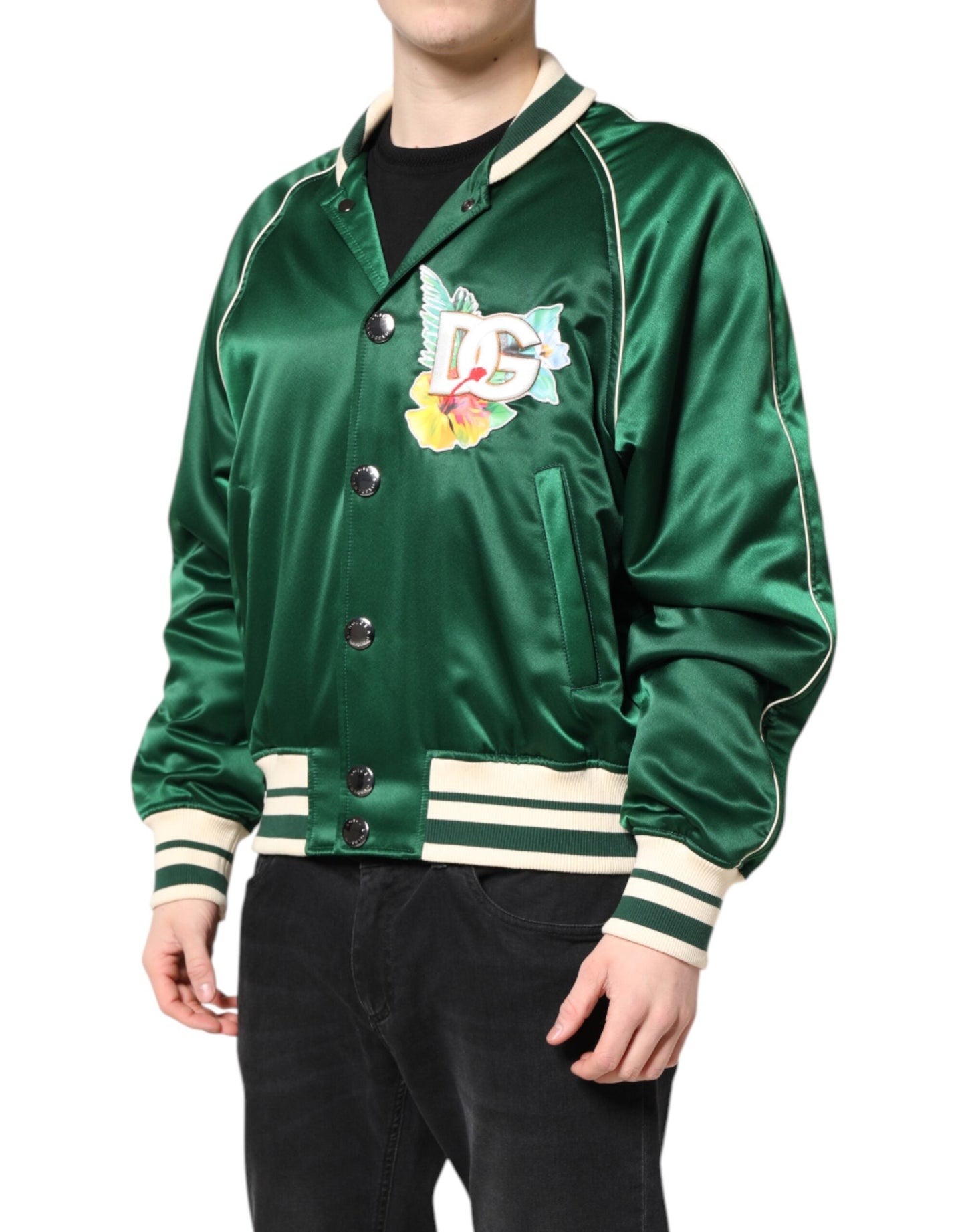 Dolce & Gabbana Green Floral DG Logo Full Zip Bomber Men's Jacket ()
