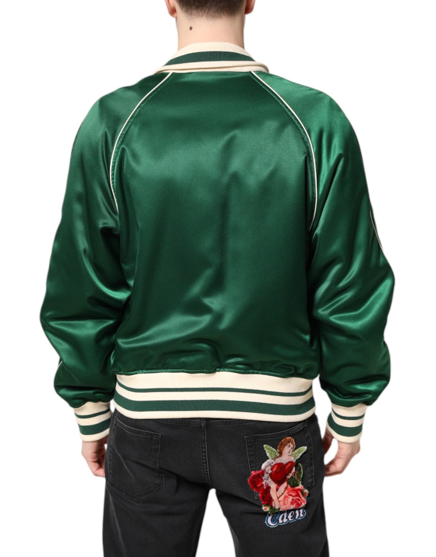 Dolce & Gabbana Green Floral DG Logo Full Zip Bomber Men's Jacket ()